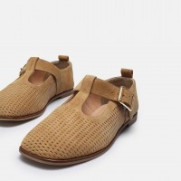 Düz Ayakkabı Camel Hakiki Deri Süet Kemerli