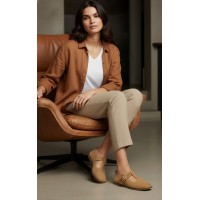 Düz Ayakkabı Camel Hakiki Deri Süet Kemerli