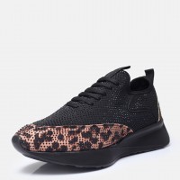 Spor Ayakkabı Leopar Siyah Taşlı Streç