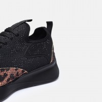 Spor Ayakkabı Leopar Siyah Taşlı Streç
