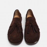 Kahverengi Hakiki Deri Süet Loafer Ayakkabı