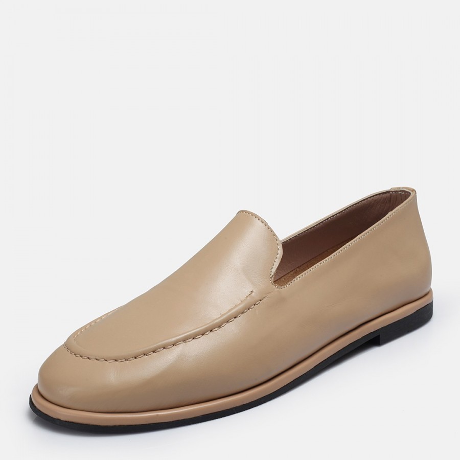 Düz Ayakkabı Loafer Nude Yumuşak Hakiki Deri