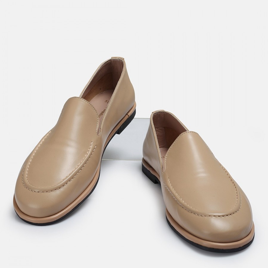 Düz Ayakkabı Loafer Nude Yumuşak Hakiki Deri