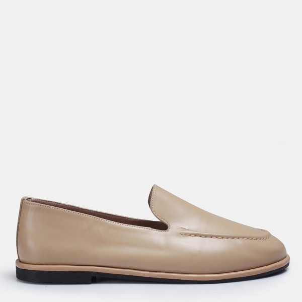 Düz Ayakkabı Loafer Nude Yumuşak Hakiki Deri