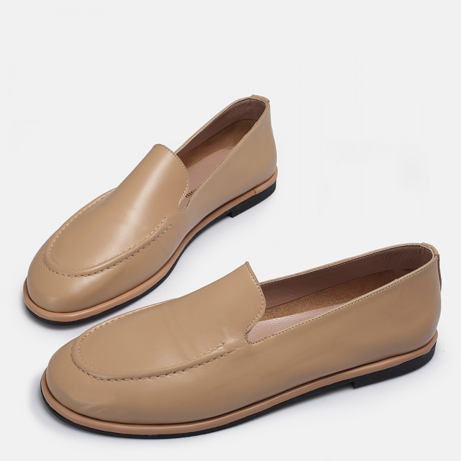 Düz Ayakkabı Loafer Nude Yumuşak Hakiki Deri