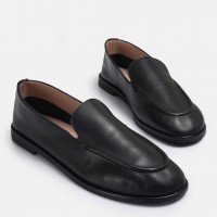 Düz Ayakkabı Loafer Siyah Yumuşak Hakiki Deri