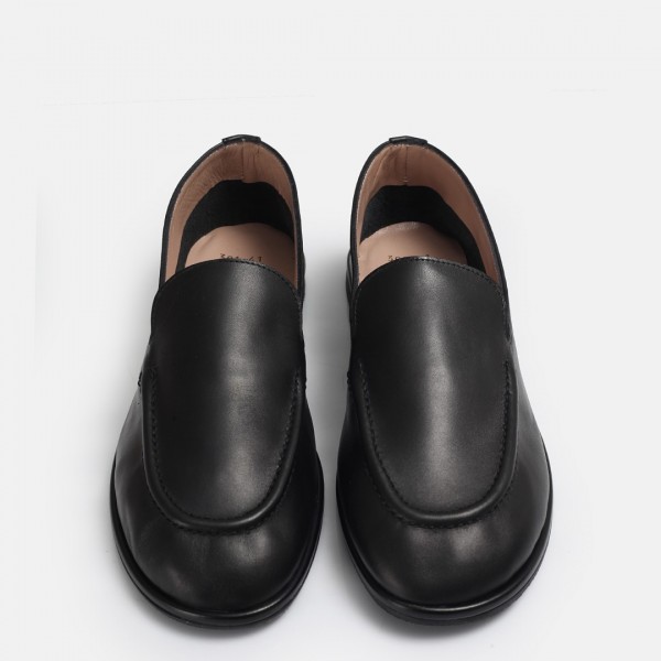 Düz Ayakkabı Loafer Siyah Yumuşak Hakiki Deri