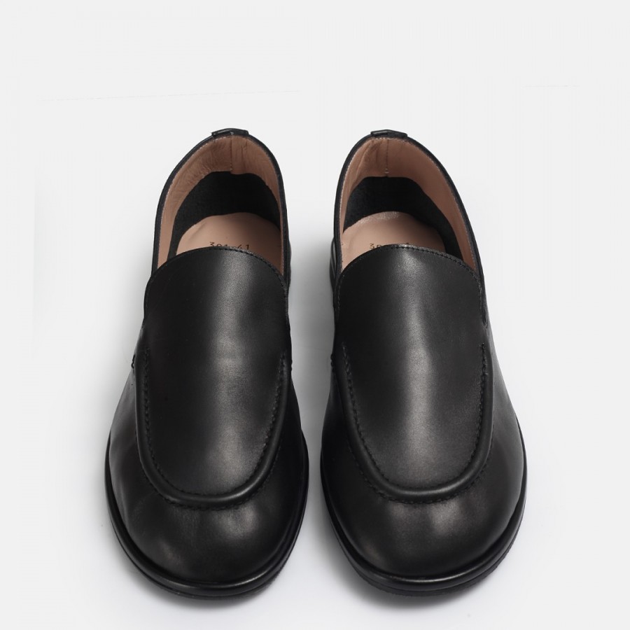Düz Ayakkabı Loafer Siyah Yumuşak Hakiki Deri