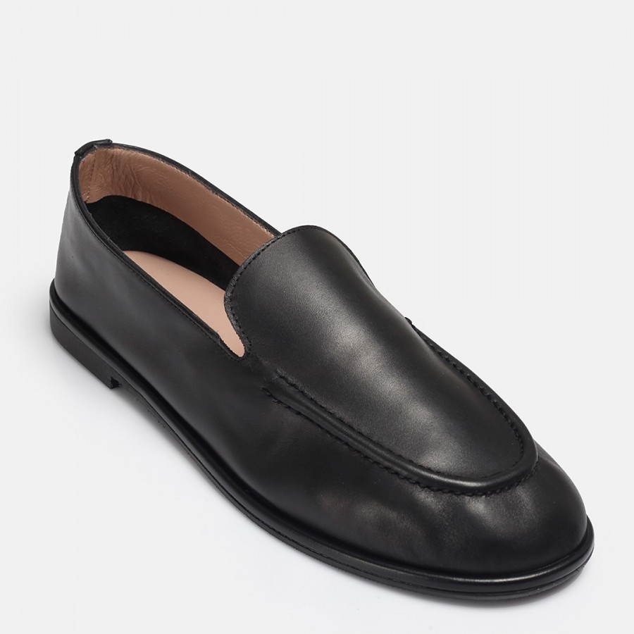Düz Ayakkabı Loafer Siyah Yumuşak Hakiki Deri