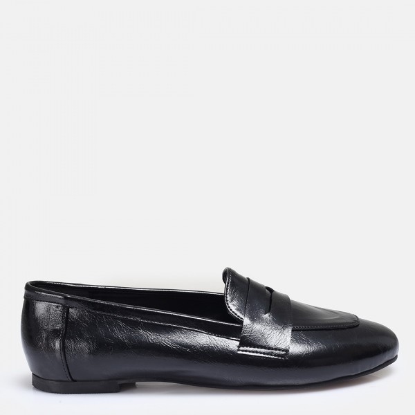 Düz Ayakkabı Loafer Siyah Rugan