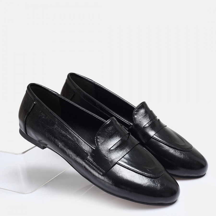 Düz Ayakkabı Loafer Siyah Rugan