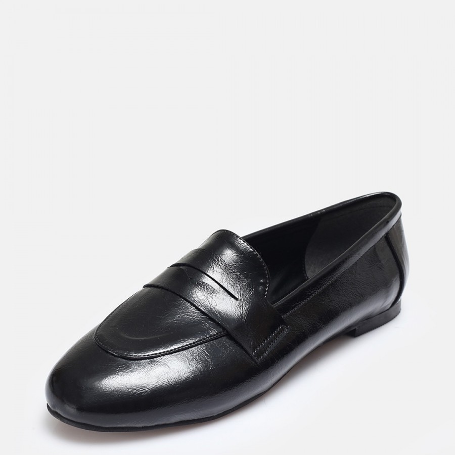 Düz Ayakkabı Loafer Siyah Rugan