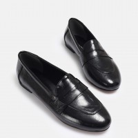 Düz Ayakkabı Loafer Siyah Rugan