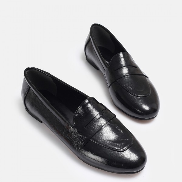 Düz Ayakkabı Loafer Siyah Rugan