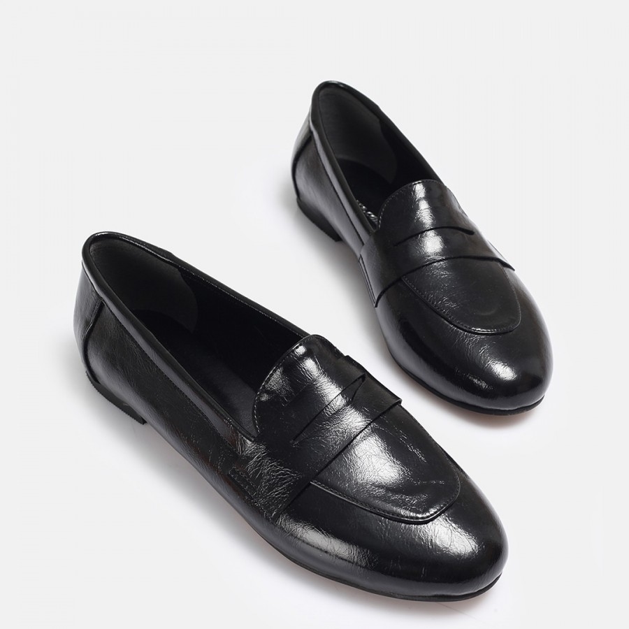 Düz Ayakkabı Loafer Siyah Rugan